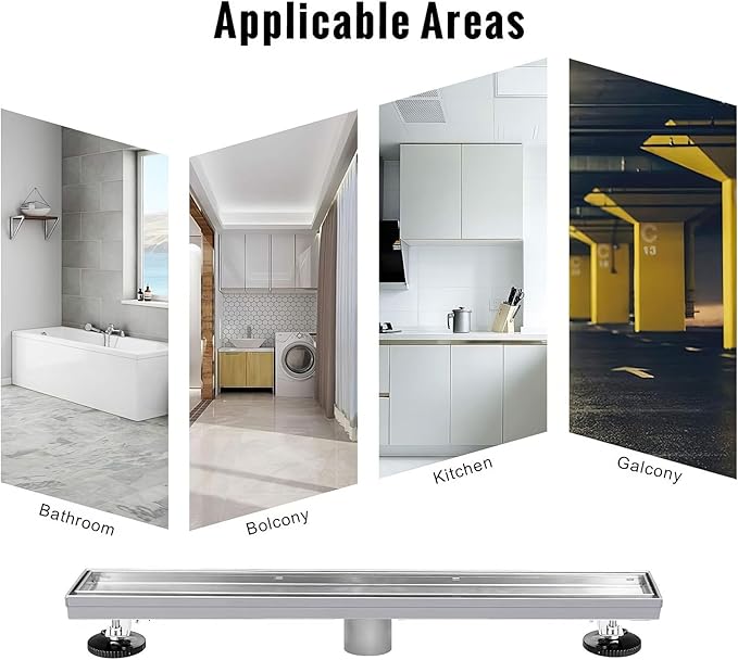 SaniteModar Linear Shower Drain, Linear Drain 36 inch with Tile Insert 2 in 1 Panels, AISI 304 Stainless Steel Brushed Shower Floor Drain with Adjustable Feet and Hair Catcher