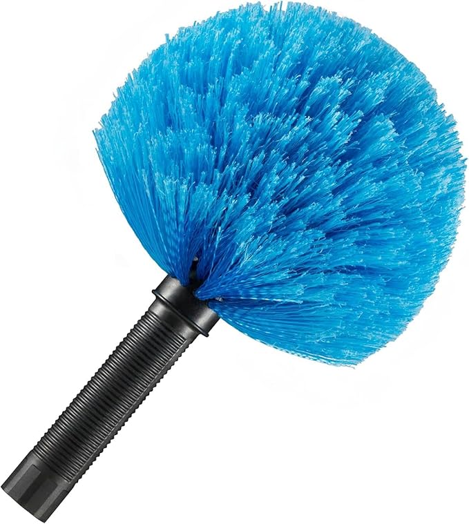 Screw on Cobweb Duster Brush Head | Spider Web Brush for Outdoor and Indoor Web Cleaning, Twist-On Corner Duster Fits Standard US 3/4 Inch Acme Threaded Poles (Pole Not Included) (Blue)