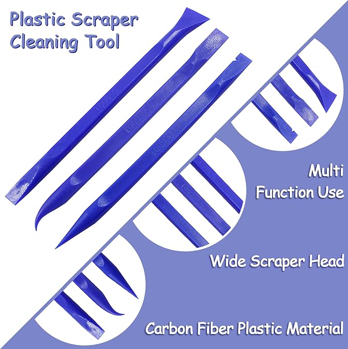 9Pcs Carbon Fiber Scraper Cleaning Tool Non-Scratch Plastic Multi-Purpose Stiff Scraper Pen-Shaped Scraper Tool for Paint, Stickers Label, Food, Tight Spaces, Crevices, Kitchen (Blue)