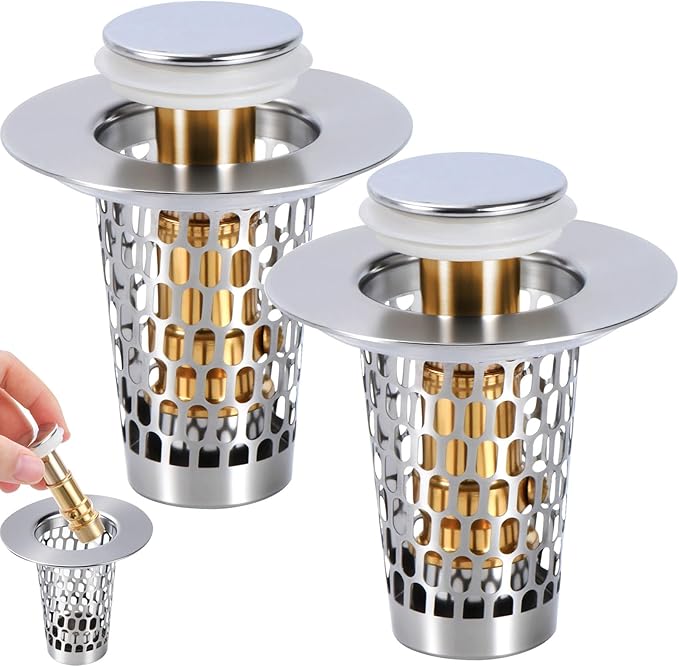 Bathroom Sink Drain Stoppers with Hair Catcher for 1.15-1.3 in,Universal Pop Up Filter Stainless Steel Sink Drain Stopper Anteecana
