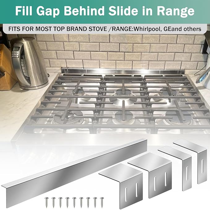 30" Stove Gap Filler, Kitchen Stove Gap Covers, Slide-in Range Rear Filler Kit for Most Brand Kitchen Stoves, Easy Install, Easy to Wipe (Silver)