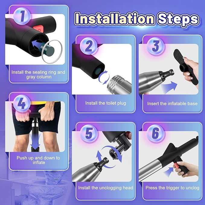 Toilet Plunger, High Pressure Air Drain Blaster, Drain Clog Remover Tool, High Pressure Drain Blaster Gun with Visual Barometer, Powerful Sink Plunger for Bathroom Kitchen Toilet Clogged Pipe
