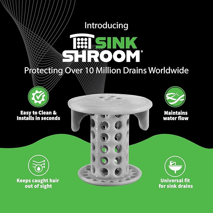 SinkShroom The Revolutionary Sink Drain Protector Hair Catcher/Strainer/Snare, Gray