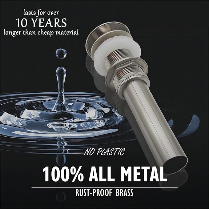 Vessel Sink Drain Without Overflow - Bathroom Sink Drain Stopper - Pop Up Drain All Metal - Big Cap Fit for Vessel or Undermount Sink,Brushed Nickel,YDPOP-1