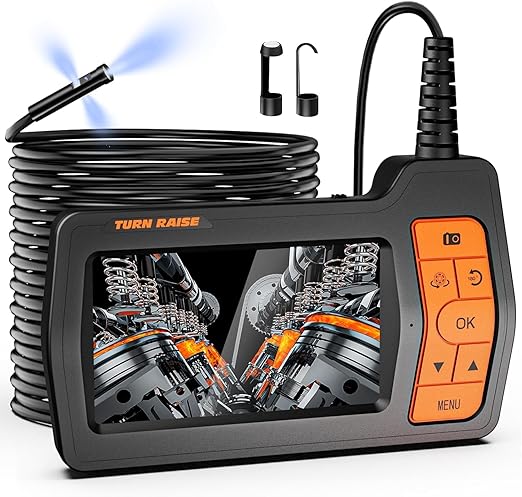 Triple Lens Sewer Camera with 50ft, 5" IPS Screen Borescope with Light, 1080P HD Endoscope IP67 Drain Pipe Snake Drain Camera, 32G Card Semi-Rigid Cable for Plumbing Inspection + Case