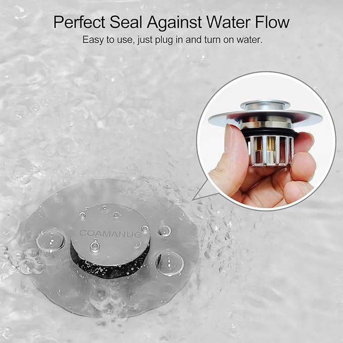 Bathtub Stopper | Shower Drain Hair Catcher, Pop-up Tub Stopper with Strainer | Pop-up Bathtub Drain Plug | Drai Protector for 1-1/2 to 1-3/4" Bath Drain Hole- Pearl Chrome