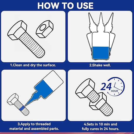 Thread Lock Blue and Red, Threadlocker Medium and High Strength, Thread Locker for Nuts, Bolts, Fasteners and Metals, Against Losening and Leakage (50 mlx2)
