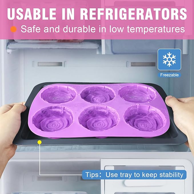 Walfos Rose Ice Cube Mold 2.8 Inch,Soap Mold, Make 12 Cute Flower Shape Ice. BPA Free and Dishwasher Safe.Easy to Pop Out.Perfect for Soap Cocktails Juice Whiskey Jelly Chocolate etc.(Set of 2 Pink)