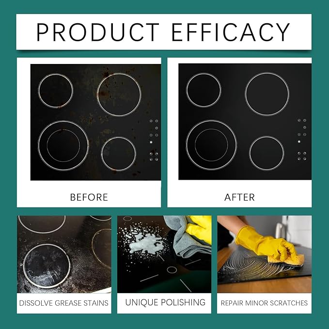 Truey Glass Cooktop 3-in-1 Cleaner Kit, Removes Grease & Burnt-On Food, Safe for Gas, Induction, Electric Cooktops & Air Fryers, Stove Top Polish and Shine, Multi-purpose Cleanser (300g) (1)