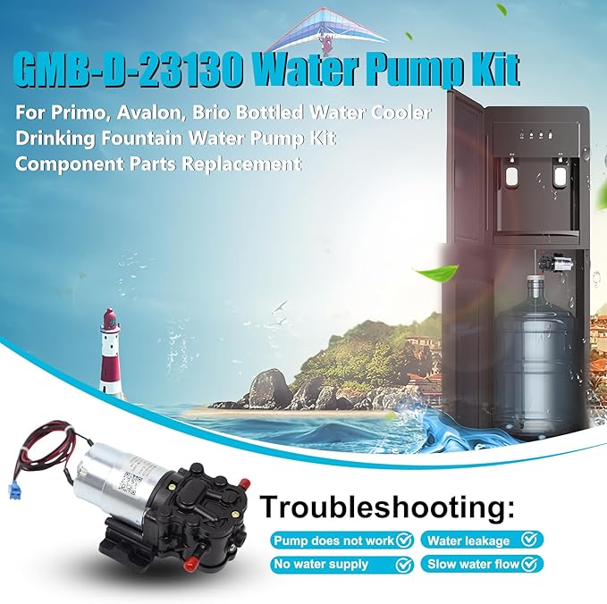 GMB-D-23130 Water Pump, DC 12V, 0.32 GPM, Compatible Primo Water Dispenser Parts, Avalon Water Dispenser Parts, Brio Bottle Bottle Water Cooler Water Dispenser Parts Replacement Replace DP005A2
