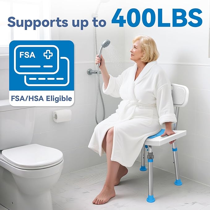 Loyoda Shower Chair for Inside Shower with Removable Back, Adjustable Height, Eligible Bathroom Stool Supprts up to 400lbs