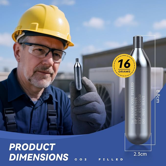 Upgraded Drain Device, AC Drain Line Cleaner Device, AC Drains Line Unclogger Tool, with 6 Unthreaded CO2 Cartridges, with a Flexible Hose to Clear All HVAC Clogs,16 Gram Unthreaded CO2,Black