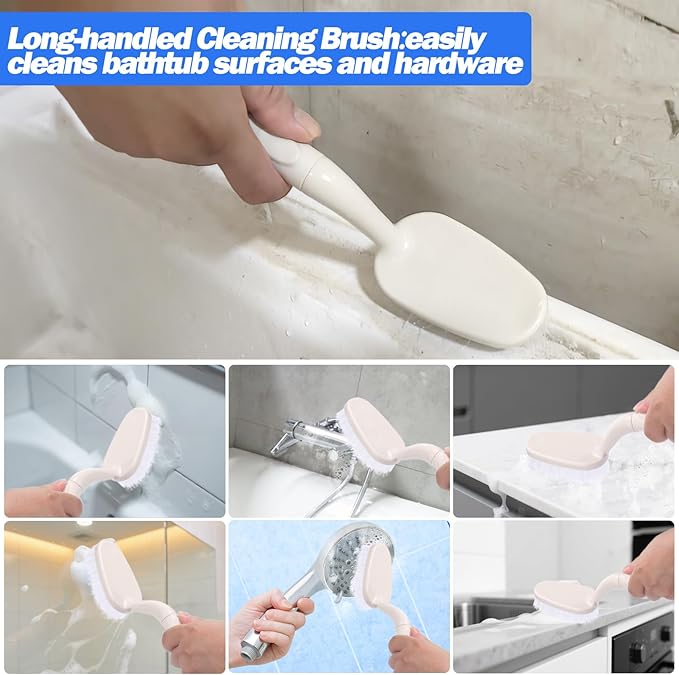 XANGNIER Bathtub Cleaning Brush Tools Kit,3 Pcs Bath Tub Scrubber Cleaner Brush with Long Handle,Shower Scrub Brushes Set for Cleaning Bathroom,Tile,Grout,Wall,Toilet,Kitchen,Sink,Floor,Carpet