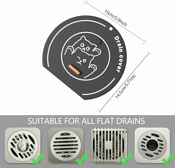 2-in-1 Shower Drain Hair Catcher & Bathtub Drain Cover, Odor-Proof Silicone Hair Stopper for Bathroom, Tub, Sink, Kitchen, Laundry - Prevents Clogs and Unpleasant Smells (2, Grey)