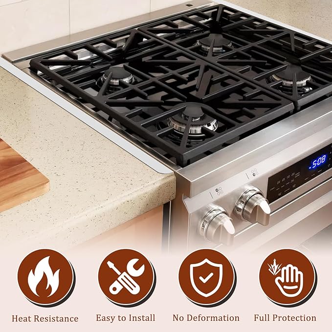 Stainless Steel Stove Gap Covers - Oven Gap Filler Kit 25.4" Between Stove & Counter Top - Heat Resistant Slide-in Range Trim Guard for Seamless Kitchen Accessories Easy Clean (White)