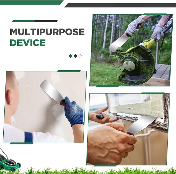 2 Pcs 2'' Lawn Mower Maintenance Deck Scrapers Heavy Duty Stainless Steel Lawn Mower Accessories Tool with Rubber Non-Slip Handle for Dead Grass Putty Deck Remover Cleaning, 10.25'' x 2''