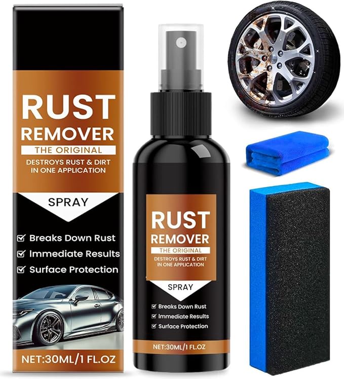Upgrade Rust Remover Spray for Metal, with Cleaning Cloth and Sponge, Multi-Surface Heavy Duty Metal Cleaner for Vehicles, Tools, Chains, Iron Out Rust Stain Remover，With Cleaning Cloth and Sponge