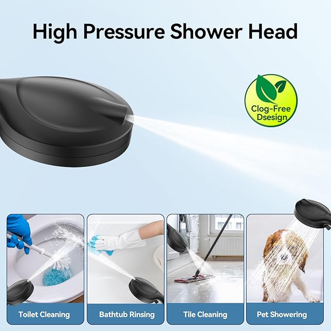 VOXON Shower Head 10 Functions, High Pressure Handheld Shower Head, Built-in 2 Power Wash Mode to Clean Corner, Non-Clogging Nozzles, Leakproof Stainless Steel Hose&Metal Bracket, Black