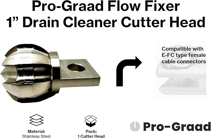 1” Flow Fixer Drain Cleaner Plumbing Snake Cutter Head for 1-1/4" - 2" Pipes, Clears & Scrapes Pipe Inner Walls, Fits 5/16” & 3/8” Cables, for Commercial & Residential Use