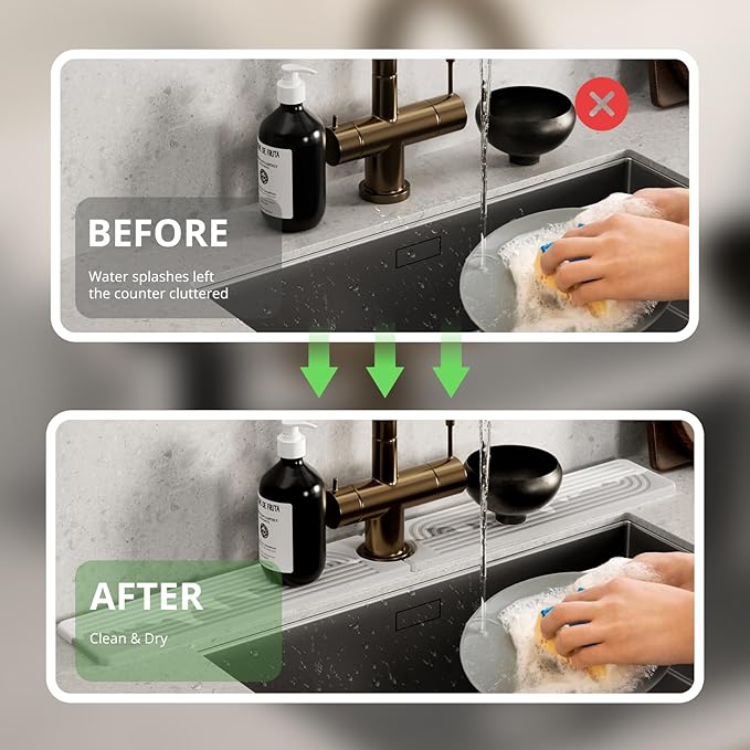 Faucet Mat for Kitchen Sink - 30" Diatomaceous Earth Faucet - Sink Splash Guard for Kitchen, Bathroom, and Laundry Room Faucets - White