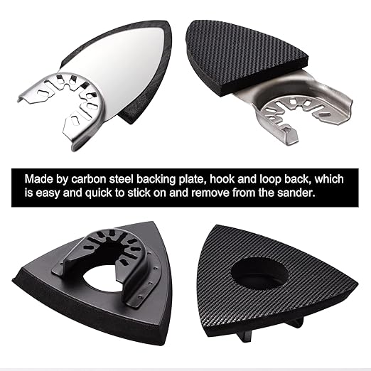 105PCS Oscillating Tool Detail Sanding Pads Kit, 3Pcs Triangle and 2Pcs Finger Sanding Pad, 100Pcs Multitool Sandpaper, Grit Fit for Finishing Wood Sanding Plaster