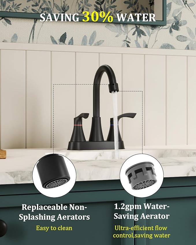 2 Pack Matte Black Bathroom Faucet 3 Hole, Evolvegoods 4 Inch Stainless Steel Bathroom Sink Faucet, 2 Handle Centerset Faucet for Bathroom Sink Vanity, with Pop Up Drain and 2 Supply Hoses