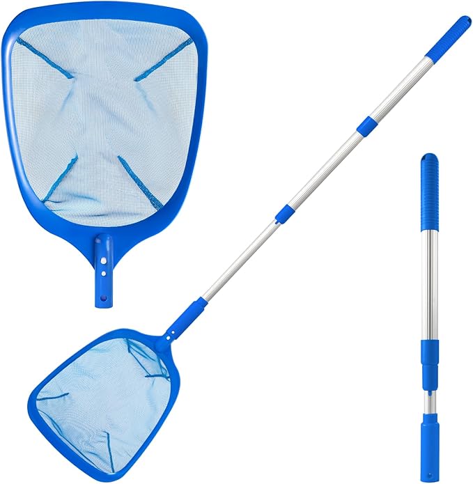 Pool Skimmer - Pool Net with 3 Section Pole, Pool Skimmer Net with Fine Mesh Net, Telescopic Aluminum Pole, Plastic Frame Ultra-fine Pool Skimmer for Ponds, Fish Tank, Hot Tub