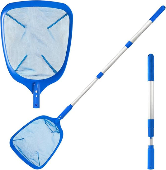 Pool Skimmer - Pool Net with 3 Section Pole, Pool Skimmer Net with Fine Mesh Net, Telescopic Aluminum Pole, Plastic Frame Ultra-fine Pool Skimmer for Ponds, Fish Tank, Hot Tub