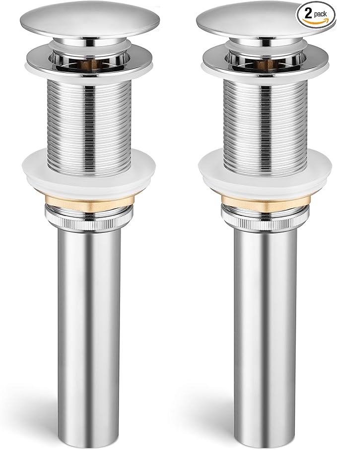 KES Pop Up Drain Without Overflow, Bathroom Sink Stopper for Vessel Vanity Sink 2 Pack Polished Chrome, All Metal Rustproof Brass and 304 Stainless Steel, for 1.6"-1.9" Sink Hole, S2008D-CH-P2