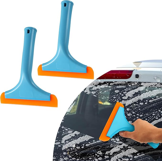 Ziciner Small Silicone Window Squeegee, Car Windshield Water Blade Squeegee, Multifunctional Auto Squeegee with 5.9 Inch Blade and Non-Slip Handle for Car Window, Home Cleaning (Blue-2PCS)