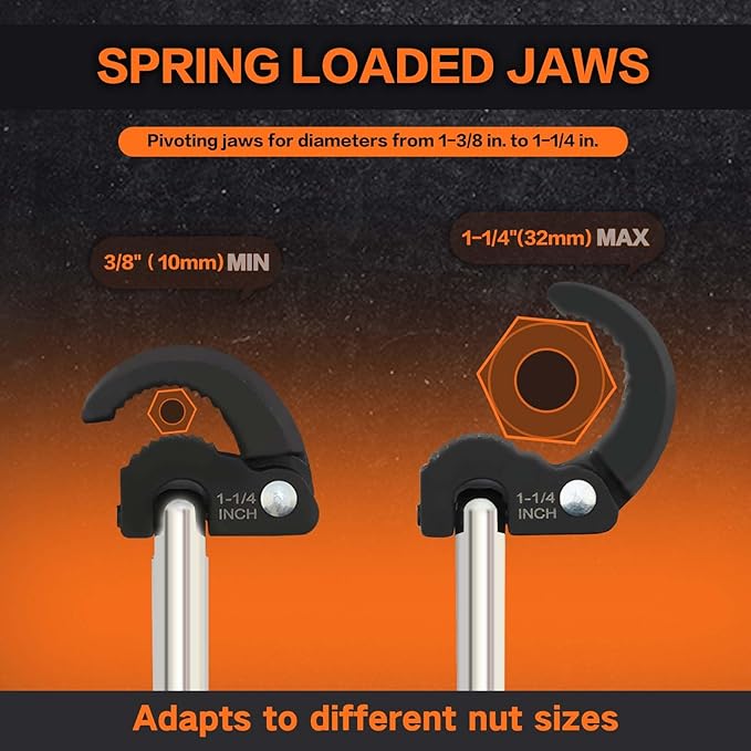 Telescoping Basin Wrench with 3/8 to 1-1/4” Jaw Capacity and 10"-17" Extendable Handle & Tub Drain Remover Wrench with Dual Ended Heavy Duty Aluminum Removal Tool
