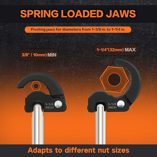 Telescoping Basin Wrench with 3/8 to 1-1/4” Jaw Capacity and 10"-17" Extendable Handle & Tub Drain Remover Wrench with Dual Ended Heavy Duty Aluminum Removal Tool