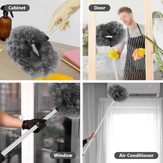 LUCKY-M Ceiling Fan Cleaner Duster, Removable Microfiber Ceiling Fan Blade Cleaner Reusable Duster with Extension Pole Adjusts 13 to 57.1 in for Cleaning Bookshelves Wall Door Window Top(Grey)
