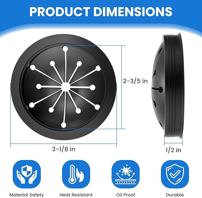 Aifeier ET 4Pcs Black Garbage Disposal Splash Guard, 3-1/8 Inch Food Waste Sink Baffle, Disposal Sink Accessories for Waste-King, Whirl-away Models