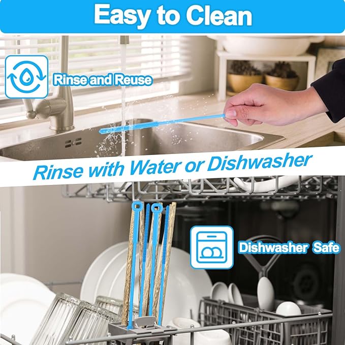 XANGNIER Silicone Straw Cleaner Brush,2 Pcs Reusable Extra Long Straw Cleaner Brush for Cleaning Plastic Metal Stainless Steel Glass Boba Clear Smoothie Travel Drinking Straws,Straw Cover