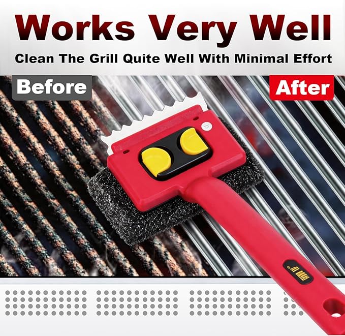 Grill Brush Bristle Free with Scraper,Grill Cleaner Brush with 2 Replacement Heads and Heat Resistant Gloves,Safe Grill Brush for Outdoor Grill,BBQ Grill Brush for Any Grill