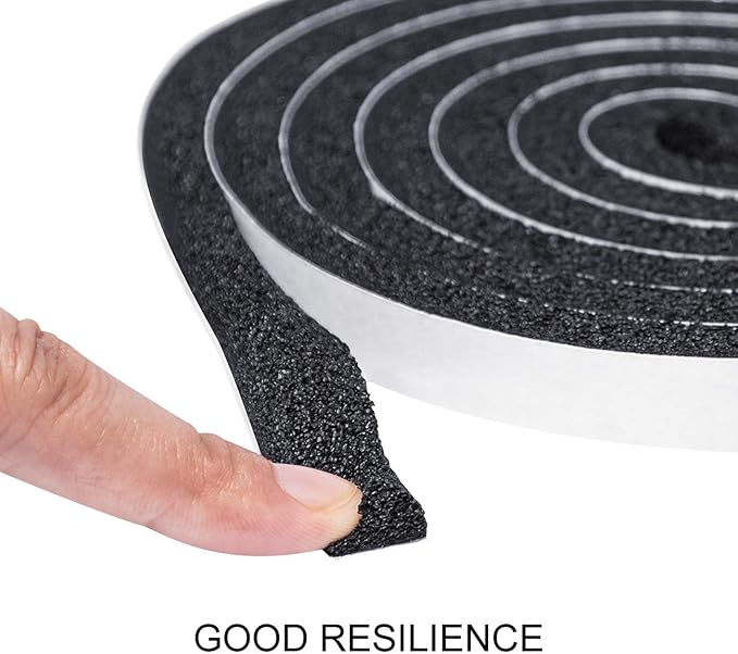 TORRAMI Open Cell Foam Weather Stripping Tape 1/2 Inch W X 3/8 Inch T, High Resilience Adhesive Seal Insulating Strip for Door and Windows Total 13 Feet (2 Rolls of 6.5 Ft Each)
