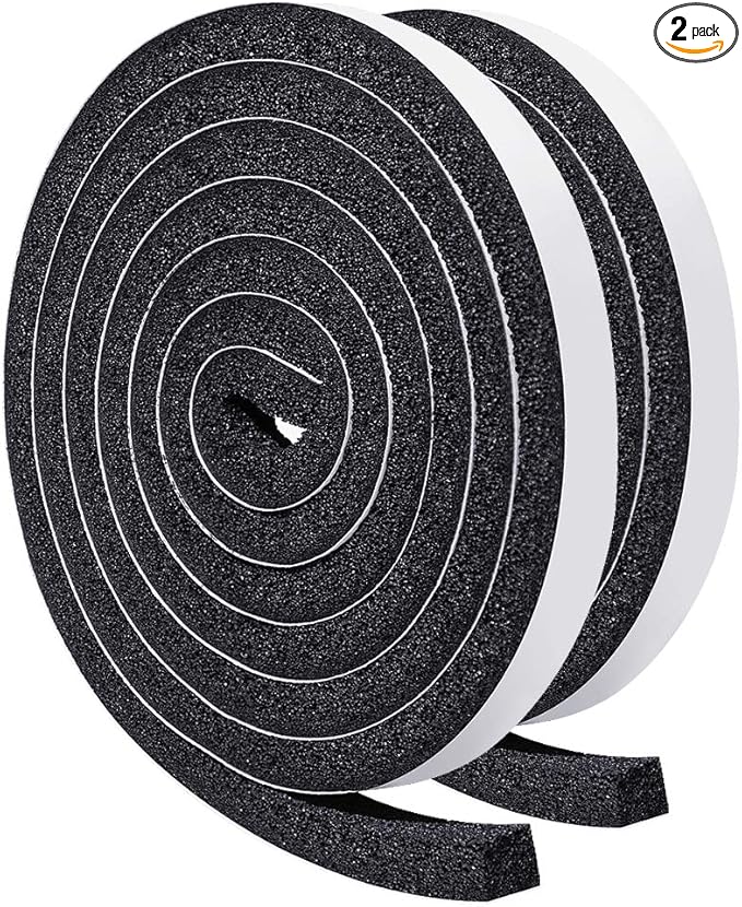 TORRAMI Open Cell Foam Weather Stripping Tape 1/2 Inch W X 3/8 Inch T, High Resilience Adhesive Seal Insulating Strip for Door and Windows Total 13 Feet (2 Rolls of 6.5 Ft Each)