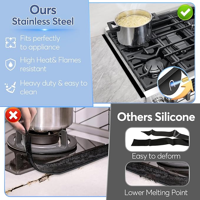 Stove Gap Covers, 2Pcs Stainless Steel Stove Guard, Adjustable Stove Gap Filler for Kitchen Counter Side Gap, 13.8" to 27.5" - Black