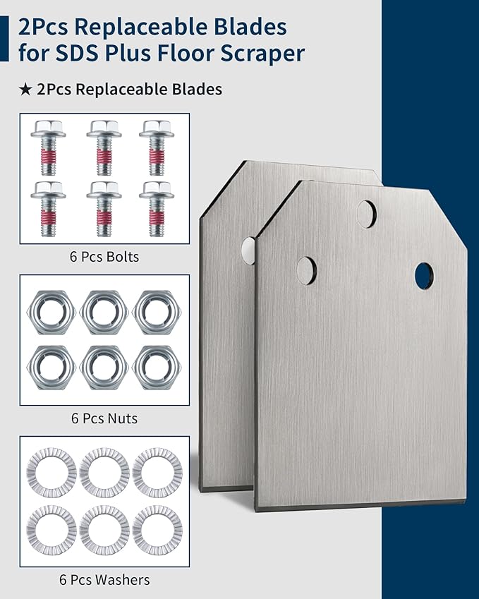 SDS Plus Floor Scraper with 2pcs Replaceable Blades, Firecore 4 Inch wide Thinset Removal Chisel Bits for SDS Plus Rotary Hammer Drill Power Tool, Flat Steel Shovel Tile Ceramic Vinyl Adhesive Remover
