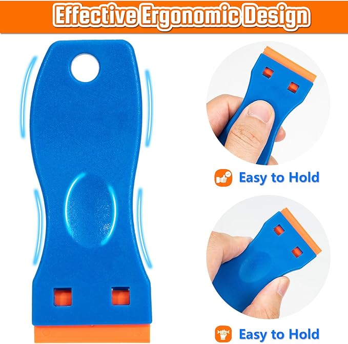 Plastic Razor Blade Scraper, 2PCS Scraper Tool with 100PCS Plastic Blades Carry Case, Cleaning Scrapers Remover Storage for Stickers, Decals, Adhesive, Labels, Paint, Glass, Car, Window, Caulk