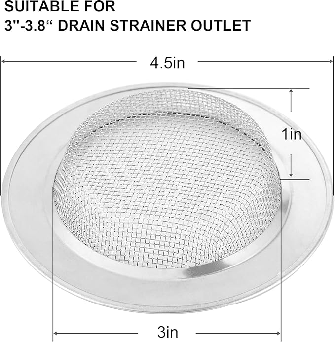 2PCS Kitchen Sink Strainer-Stainless Steel Mesh Drain Strainer,Large Wide Rim 4.5" Diameter