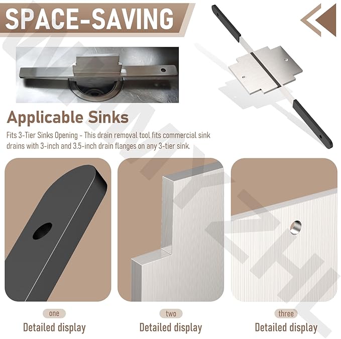 Waste Drain Tool for 3 Tier Sink in Commercial Kitchens, Twist Waste Drain Tool and Lever Waste Plumbing Drain Tool - Upgraded stainless steel