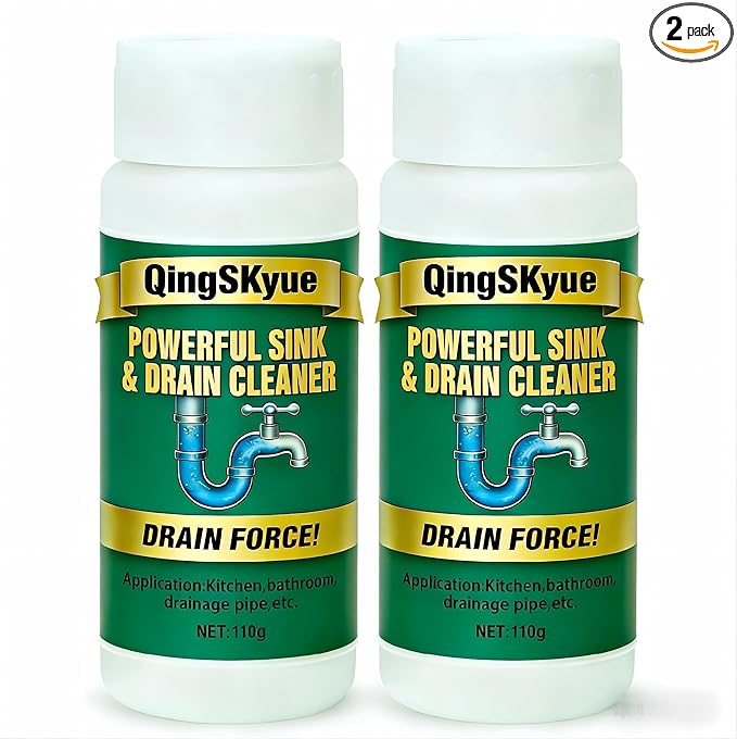 2 Pack Drain Cleaner & Clog Remover, Fast Foaming Powder (110g Each), Unscented for Kitchen Sink, Bathroom & Floor Drains