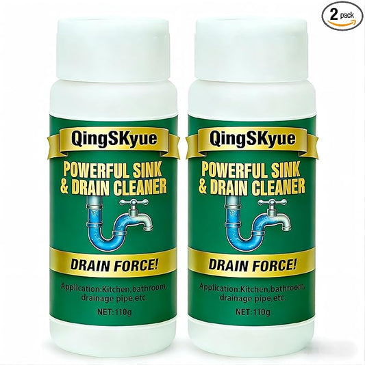 2 Pack Drain Cleaner & Clog Remover, Fast Foaming Powder (110g Each), Unscented for Kitchen Sink, Bathroom & Floor Drains
