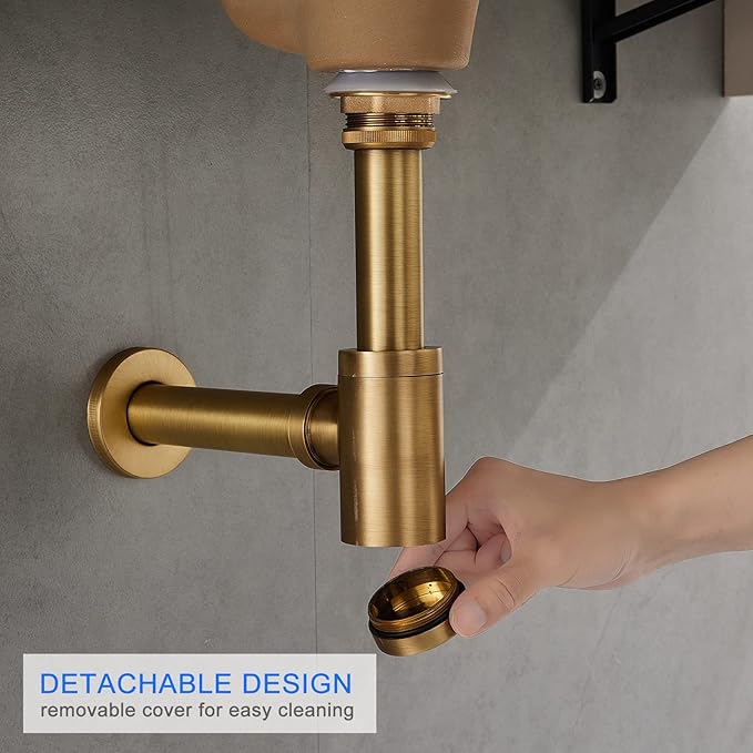 MENATT Bathroom Sink P-Trap Complete Set, Solid Brass 1-1/4 Bottle Trap Sink Drain Kit with Overflow Pop Up Drain Stopper, Antique