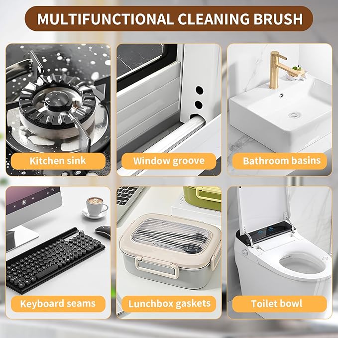 4 Pack Hard Bristle Crevice Cleaning Brush Set, Small Grout Scrub Brush for Tight Spaces, Bathroom Kitchen Window Track Tile Shower Door Gap Corner Sink Faucet Floor Detail Cleaner Tool Daily Home Use