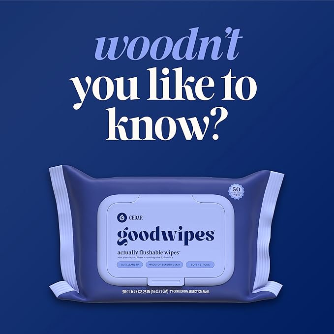 goodwipes Flushable Wipes for Adults - Cedar Butt Wipes for Women & Men, Septic Safe, Toilet & Bathroom Essentials, Extra Large, 318 Count (6 Packs and 1 Travel Pack)