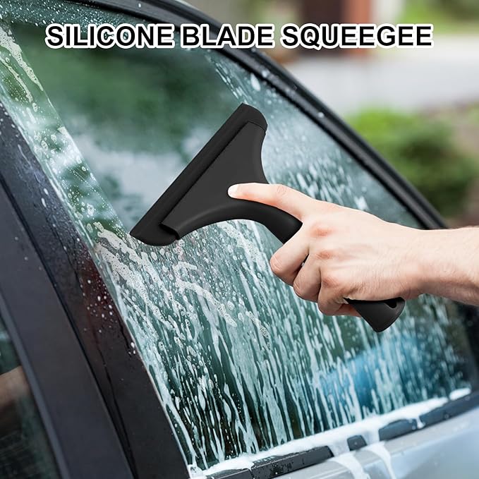 SetSail Shower Squeegee for Glass Doors Small Squeegee for Shower Glass Door Mini Silicone Windshield Squeegee for Car Window, All Black