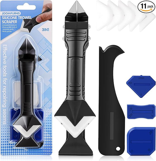 3 in 1 Silicone Caulking Tools, Glass Glue Angle Scraper, Stainless Steelhead Caulk Remover and Sealant Scraper, for Kitchen Bathroom Window and Frames Sealant Seals